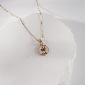 French retro coin necklace with 18K gold plated pendant on delicate snake chain