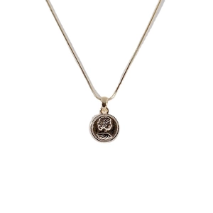 French retro 18K gold plated snake chain necklace with a vintage coin pendant