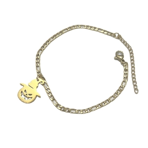 Gold titanium steel Halloween bracelet with pumpkin ghost pendant and Figaro chain link