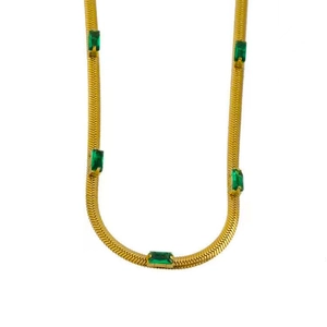 Minimalist 18k gold plated snake chain necklace with five emerald green zircon stones
