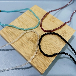 Bohemian colorful faceted glass bead necklaces in Tiffany blue, purple, and black tones