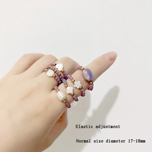 Ensemble de bagues élastiques en perles violettes et dorées avec breloque fleur