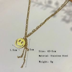 18K gold plated stainless steel necklace with smile pendant and tassel fringe detail