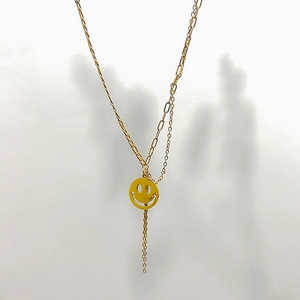 Chic 18K gold plated titanium steel double chain necklace with yellow smile pendant