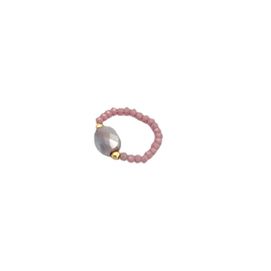 Bague perlée violette minimaliste avec pierre grise facettée et détails dorés pour femme