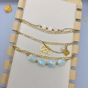 Ensemble de bracelets multicouches en acier titane doré avec étoiles, perles et billes