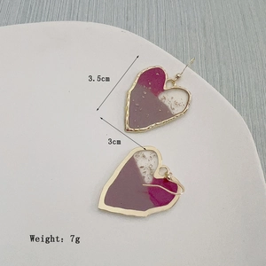18K gold-plated titanium steel heart earrings with purple pink enamel and gold foil