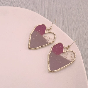 Stainless Steel 18K Gold Plated Heart Drip Glaze Earrings Sweet Resin Color Block Dried Flower Gold Foil Drop Earrings For Women