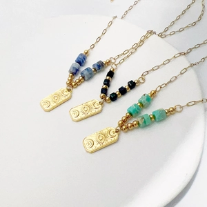 Vintage 18K gold celestial evil eye pendant necklaces with colorful beaded chains