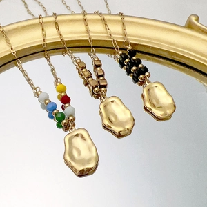 Irregular Pebble Pendant Necklace Stainless Steel Beaded French Vintage Gold Plated Jewelry For Men Women