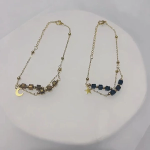 Stainless Steel Bracelet For Women With Star Moon Pendant And Faceted Beads Double Layer Delicate Minimalist Gold Plated