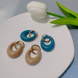 Σκουλαρίκια Κρίκοι Από Ανοξείδωτο Ατσάλι 18K Επιχρυσωμένο Με Οβάλ Μενταγιόν Ρητίνης Vintage Κοσμήματα Για Γυναίκες
