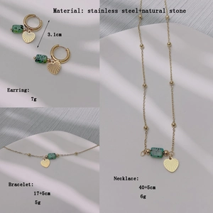 Vintage Schmuckset aus 18K vergoldetem Edelstahl mit Herzanhänger und Naturstein