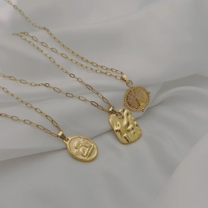 18K gold plated tree of life and cupid pendant necklaces with paperclip chain
