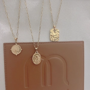 18K gold plated stainless steel paperclip chain necklace set with tree and cupid pendants