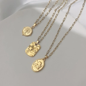 18K gold plated necklace set with Tree of Life, Cupid, and rectangle plate pendants