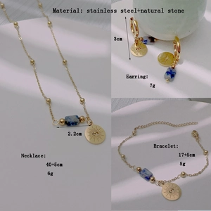 18k gold plated stainless steel jewelry set with evil eye charms and natural stones
