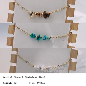 Bohemian paperclip chain bracelet with natural tiger eye and turquoise stones for women