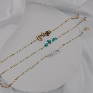 Natural Stone Stainless Steel Bracelet Gold Paperclip Chain Handmade Bohemian Retro Beaded Jewelry For Women