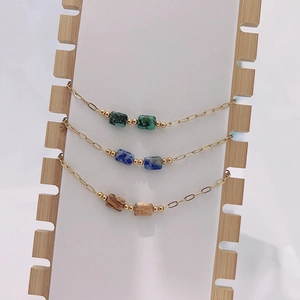 Natural Stone Stainless Steel Bracelet Geometric Turquoise Tiger Eye Square Beads Adjustable Chain Fashion Jewelry For Women