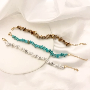 Natural Irregular Stone Turquoise Bracelet Anklet Necklace For Women Stainless Steel 18K Gold Plated Bohemian Jewelry