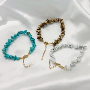 Irregular natural stone bracelets with turquoise and 18K gold plated stainless steel