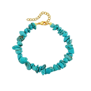 Irregular green turquoise stone bracelet with 18K gold plated stainless steel chain