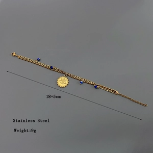 Double-layer 18K gold stainless steel bracelet with evil eye and blue bead pendants