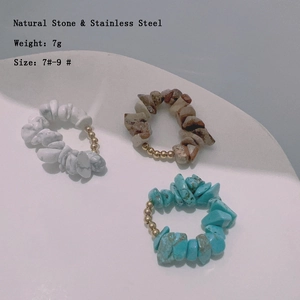 Anillos elásticos hechos a mano con piedras naturales y cuentas de acero