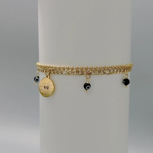 Bracciale A Strati Malocchio Acciaio Inossidabile Placcato Oro Boho Perline Ciondolo Gioielli Donna Amuleto Protezione