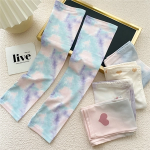 Ice Satin Sun Protection Sleeves Cooling Arm Covers Thumb Hole Tie Dye Heart Print Summer Outdoor Driving Sports