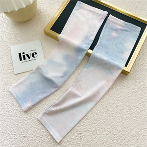 Detail of tie-dye cooling ice silk sun protection sleeves with breathable knit texture