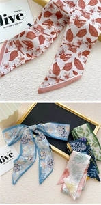 Détails de divers bandeaux en soie à motifs avec d'élégantes impressions florales