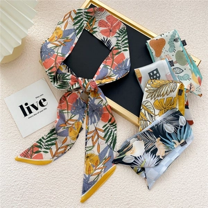 Foulard Étroit En Satin Polyester Pour Femmes Imprimé Floral Ruban Twilly Pour Cheveux Et Décoration De Sac À Main