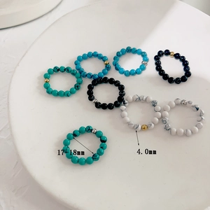 Elastic beaded turquoise and stainless steel rings with 4mm natural stone beads