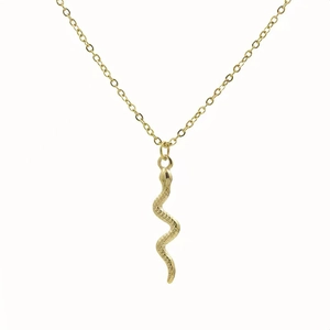 French vintage gold snake pendant necklace with detailed relief scales on thin chain