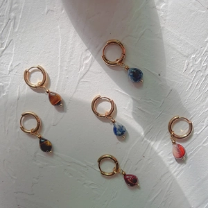 Bohemian 18k gold plated teardrop earrings with natural tiger eye and turquoise stones