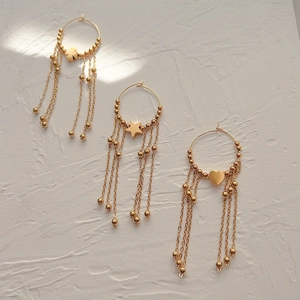18K Gold Plated Stainless Steel Tassel Hoop Earrings Heart Star Clover Charm Bead Chain Dangle Bohemian Style For Women