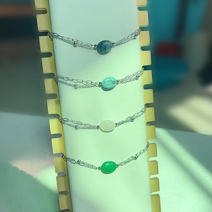 French vintage double-layered titanium steel bracelet featuring natural gemstone accents
