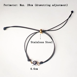 Adjustable evil eye braided bracelet with stainless steel bead and blue resin charm