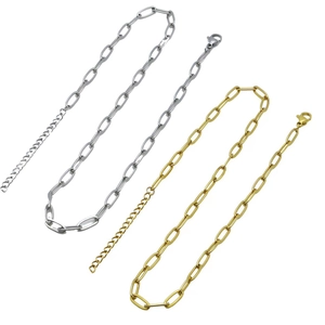 Colliers maille trombone en acier inoxydable poli finitions or et argent