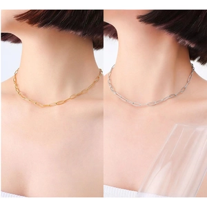 Collier minimaliste à maillons trombone en acier inoxydable doré et argenté