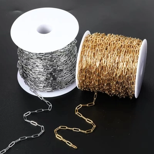 Chaînes trombone en acier inoxydable doré et argenté sur bobines pour bijoux DIY