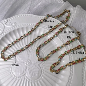 Colorful enamel link jewelry set with necklace and bracelets in gold plating