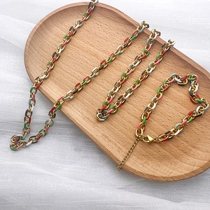Stainless Steel Necklace And Bracelet And Anklet Jewelry Multi-Color Enamel Gold Plated Link Chain Fashion Hiphop