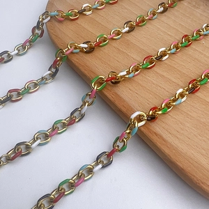 Chic multi-color enamel gold-plated chain jewelry set with vibrant hip-hop style design