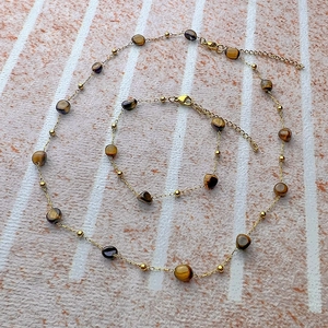 Bohemian gold plated stainless steel jewelry set with tiger eye stones and beads