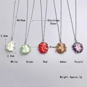 Bohemian glass pendant necklace set in five colors with durable stainless steel chains