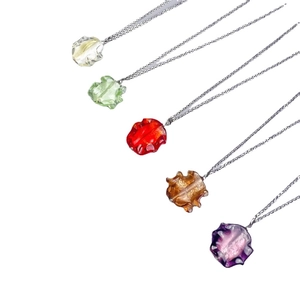 Bohemian stainless steel necklace set with five colorful wave-shaped glass pendants