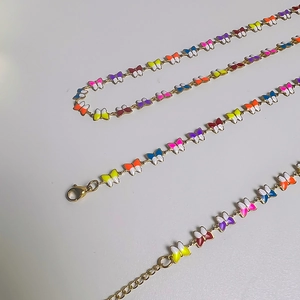 Buntes Emaille Schmetterling Set Halskette und Armband in Gold aus Edelstahl